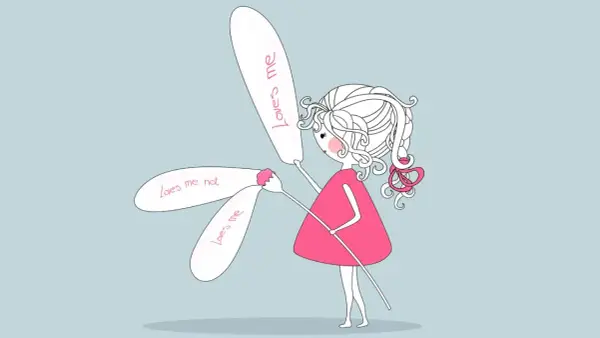 Bambina con margherita "mi ama, non mi ama". Un'immagine che evoca il significato di erotomane, la ricerca ossessiva dell'amore.