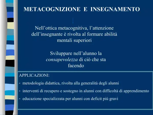 La metacognizione in psicologia guida l'insegnante a formare abilità mentali superiori, sviluppando la consapevolezza dello studente.